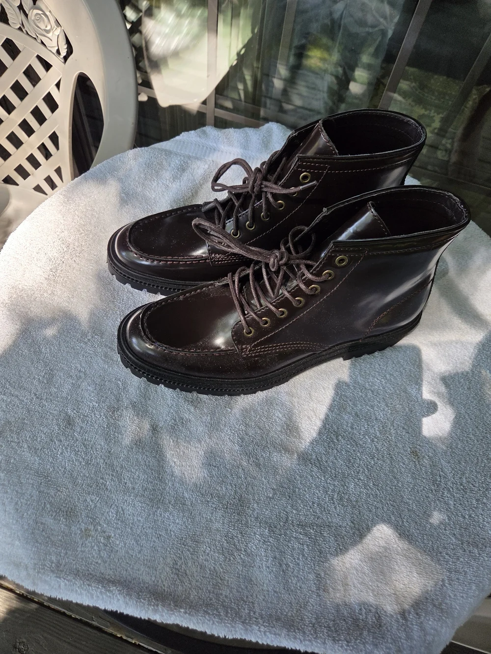 Men's Express Dark Brown Leather Lace-Up Moc Toe Boots 10 New Without Box
